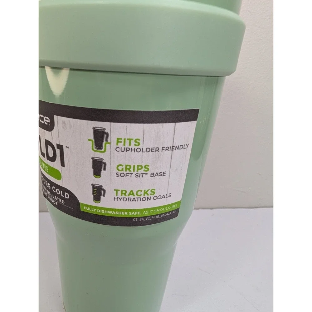 Reduce COLD1 Stainless Steel Glacier 24oz Cold Mug Cup w/ Straw &‎ Handle Green